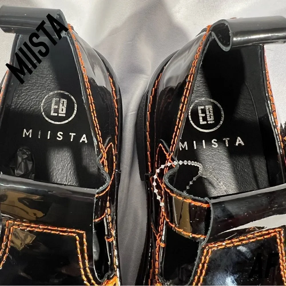MIISTA CATHY PLATFORM MARY JANE LOAFERS BLACK PATENT LEATHER NEW SIZE 38